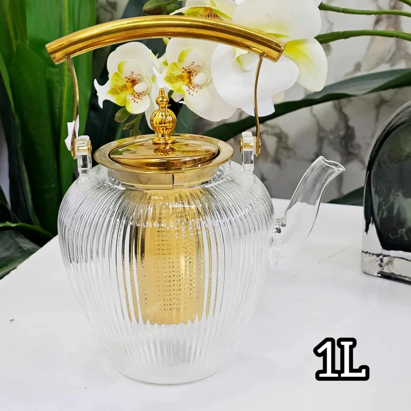 Théière turc rayé en verre 1L | Top Déco Tunisie
