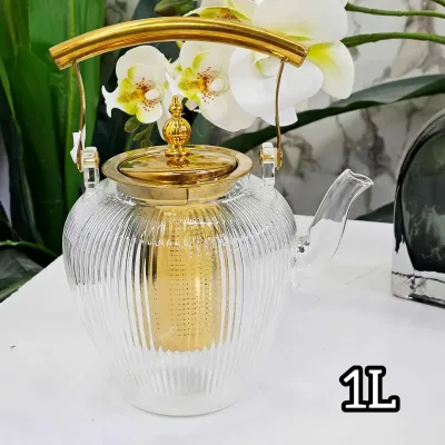 Théière turc rayé en verre 1L | Top Déco Tunisie