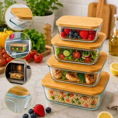 Boîte de Rangement en Verre Transparent avec Couvercle en Bois Naturel | Top Déco Tunisie