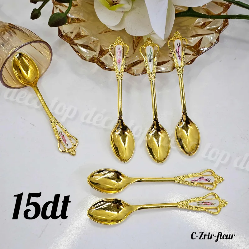 Set cuillère zrir doré fleur 6 pièces | Top Déco Tunisie