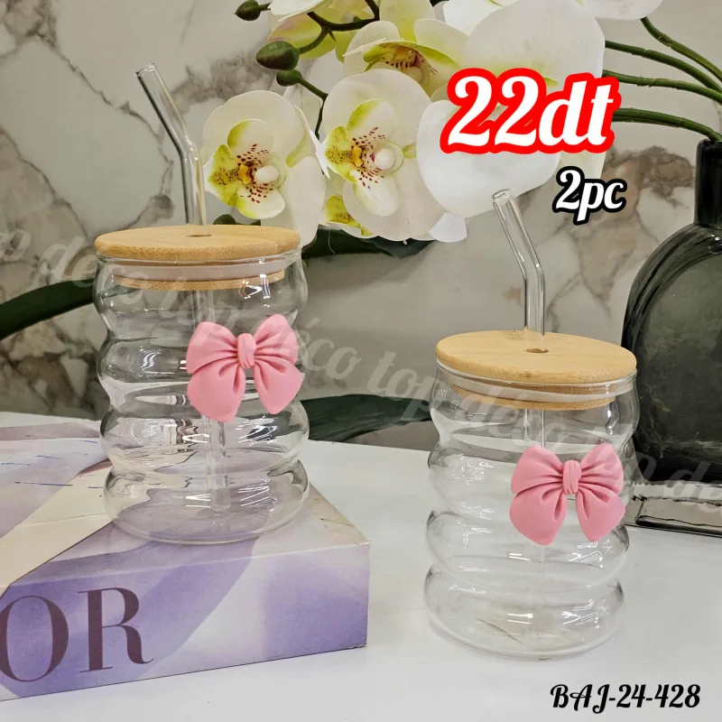 Duo Élégance – Gobelets en Verre avec Paille et Couvercle en Bois | Top Déco Tunisie