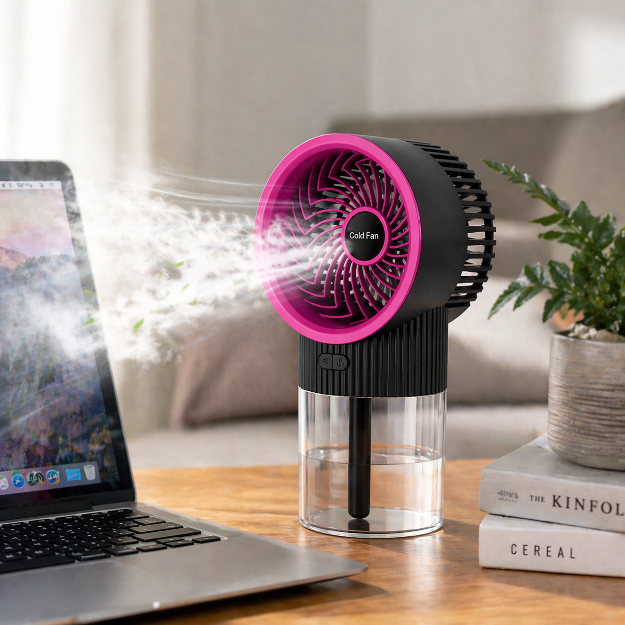 Ventilateur Brumisateur Portable RGB –Rose- Fraîcheur Instantanée