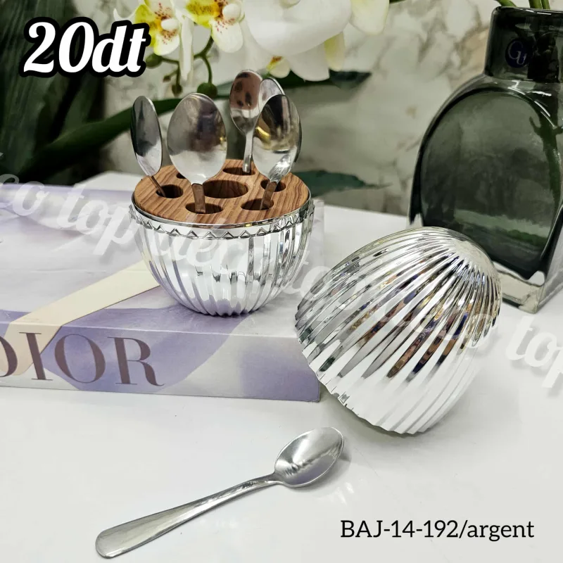 Porte-Cuillères Design Œuf Rayé – Finition Argent Élégante | Top Déco Tunisie