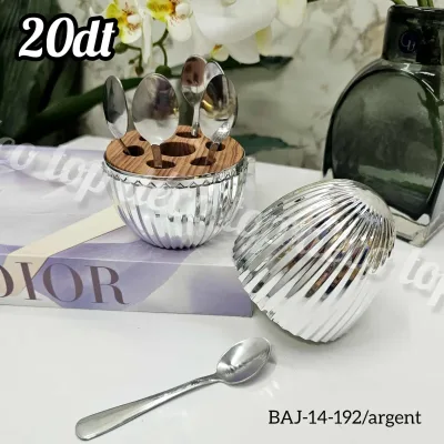 Porte-Cuillères Design Œuf Rayé – Finition Argent Élégante | Top Déco Tunisie