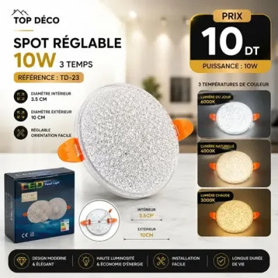 Spot réglable 10W 3 temps 3.5cm/10cm | Top Déco Tunisie