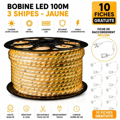Bobine LED 100 mètres – 3 bandes (3000K) | Top Déco Tunisie
