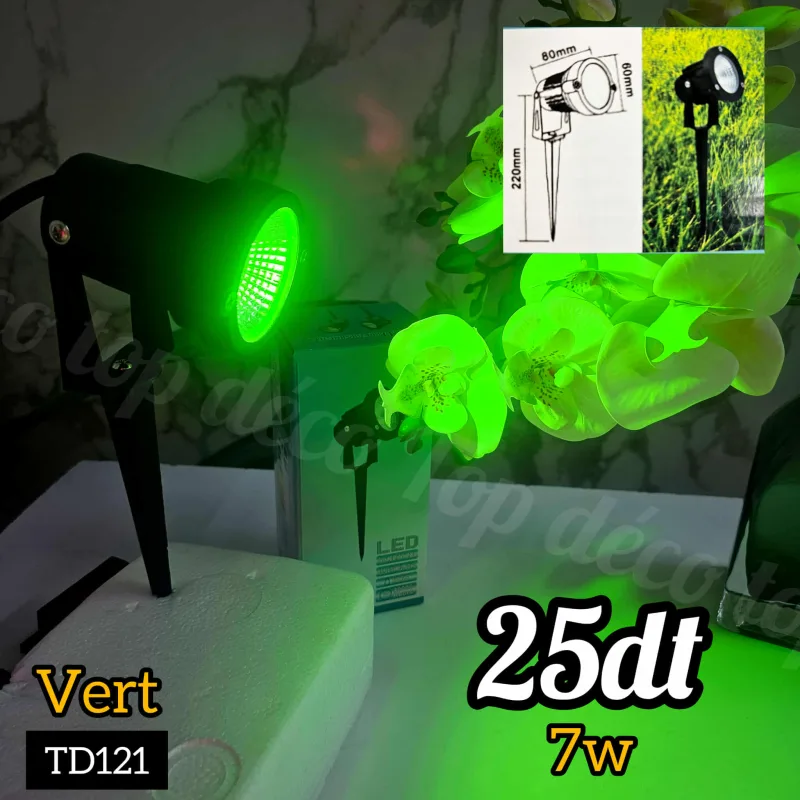 Projecteur LED de Jardin 7W – Spot Extérieur avec Piquet lumiére vert | Top Déco Tunisie