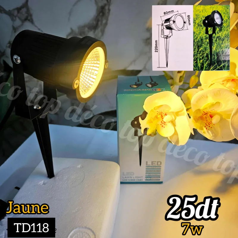 Projecteur LED de Jardin 7W – Spot Extérieur avec Piquet lumiére jaune | Top Déco Tunisie