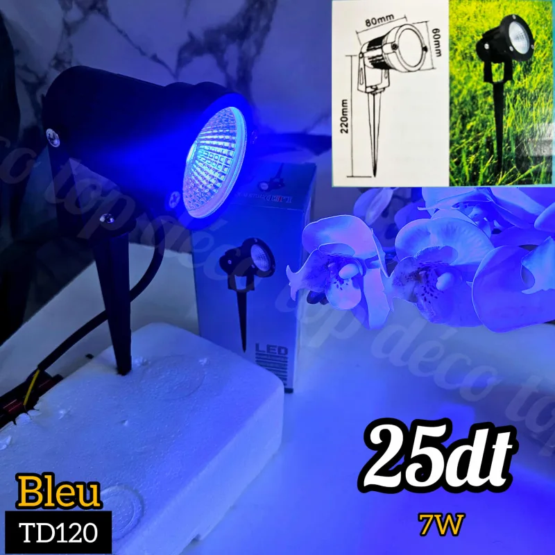 Projecteur LED de Jardin 7W – Spot Extérieur avec Piquet lumiére bleu | Top Déco Tunisie