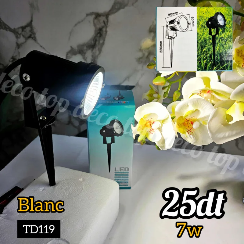 Projecteur LED de Jardin 7W – Spot Extérieur avec Piquet lumiére Blanc | Top Déco Tunisie