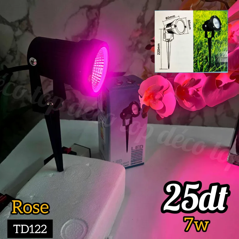 Projecteur LED de Jardin 7W – Spot Extérieur avec Piquet lumiére rose | Top Déco Tunisie