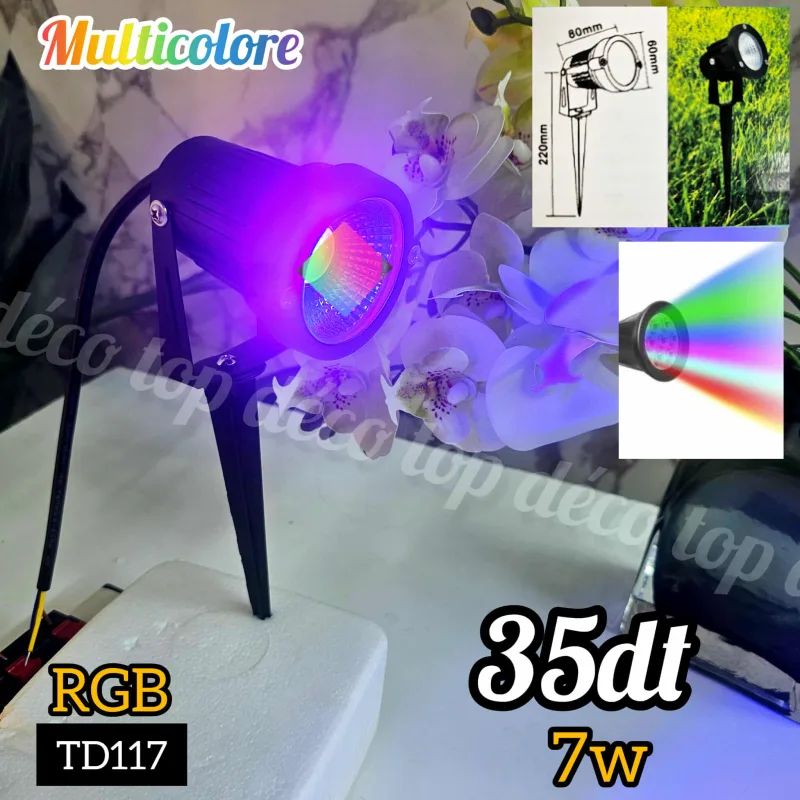 Projecteur LED de Jardin 7W – Spot Extérieur avec Piquet RGB | Top Déco Tunisie
