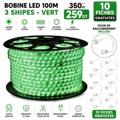Bobine LED 100 mètres – 3 ships - Vert | Top Déco Tunisie