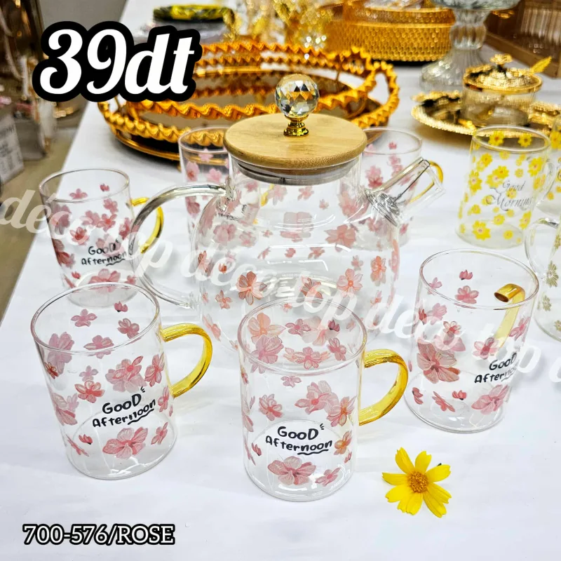 Théière +6 tasses fleur rose | Top Déco Tunisie