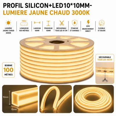 PROFIL SILICON+LED7*15MM-LUMIERE JAUNE CHAUD 3000K | Top Déco Tunisie