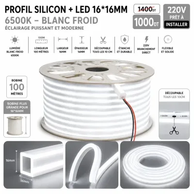 Néon Flex LED 16×16mm – 100 mètres – 6500K | Top Déco Tunisie