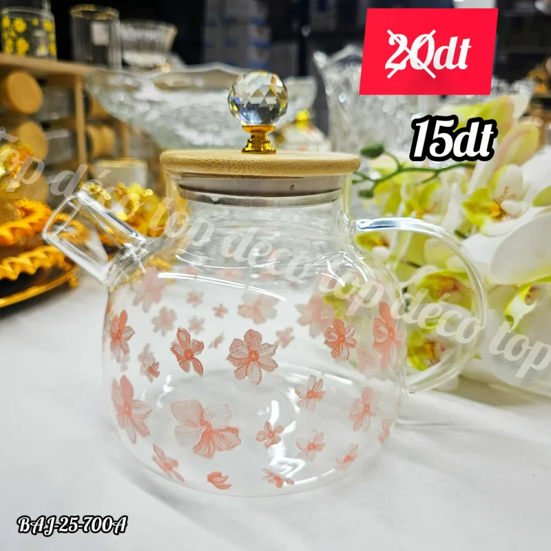 Théière en Verre Fleur Rose – Élégance Florale et Transparence Raffinée | Top Déco Tunisie