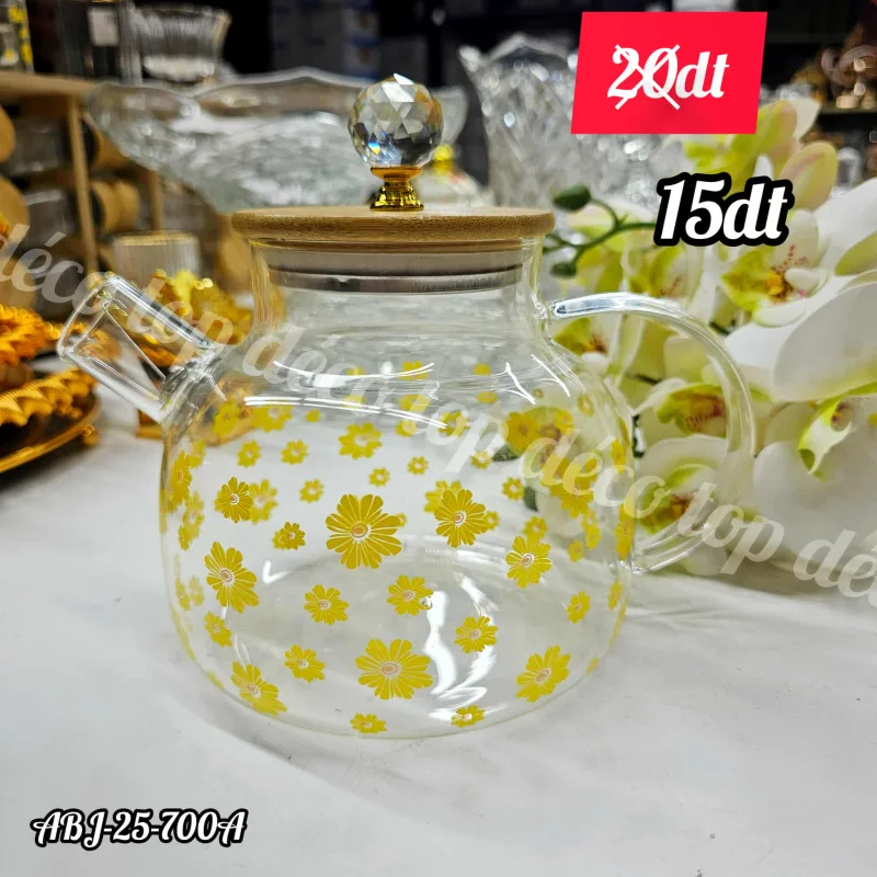 Théière en Verre Fleur Jaune | Top Déco Tunisie