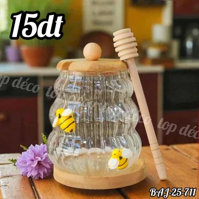 Boite miel en verre avec cuillère en bois | Top Déco Tunisie