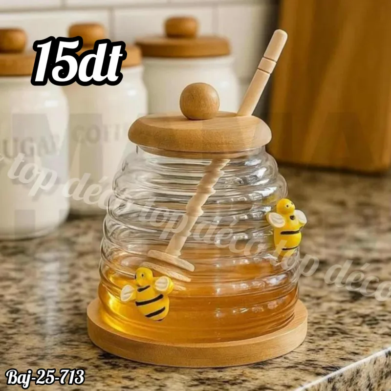 Boîte à Miel en Verre Élégante avec Cuillère en Bois Naturel | Top Déco Tunisie