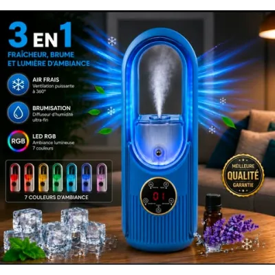 Ventilateur Portable 3 en 1 avec Brumisateur & LED RGB – Ventilation 360° USB | Top Déco Tunisie