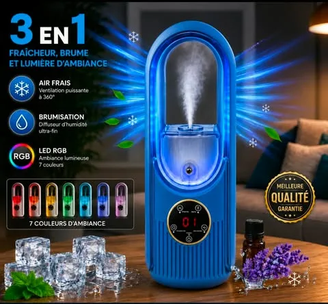 Ventilateur Portable 3 en 1 avec Brumisateur & LED RGB – Ventilation 360° USB
