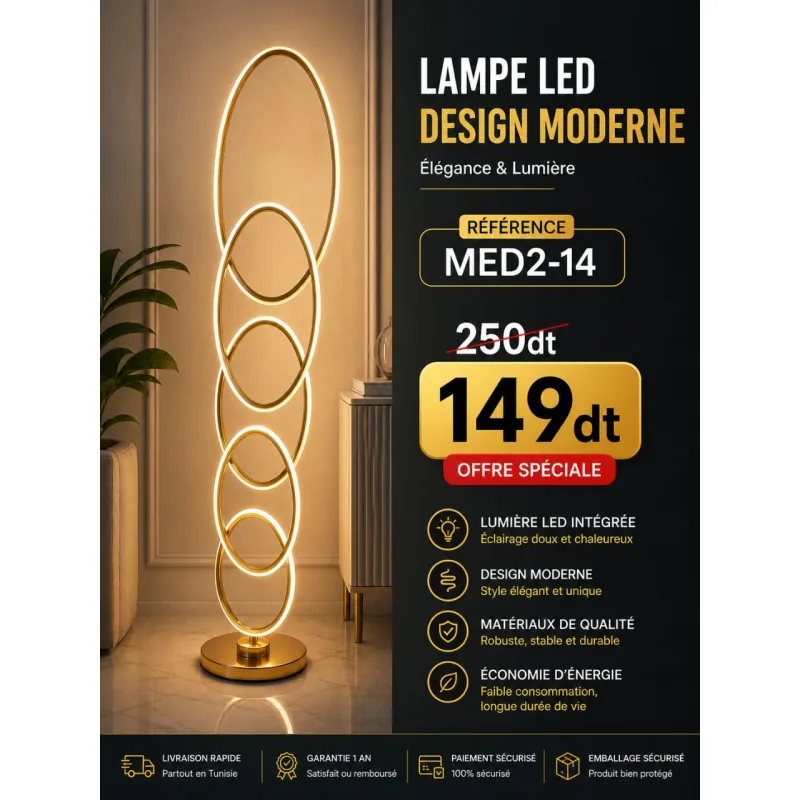 Lampadaire LED Colonne à 5 Anneaux Entrelacés | Top Déco Tunisie