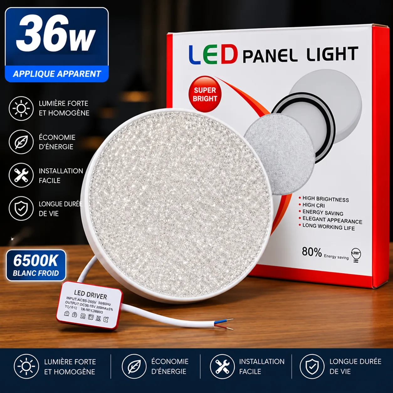 Applique LED Apparente 36W Blanc Froid 6500K