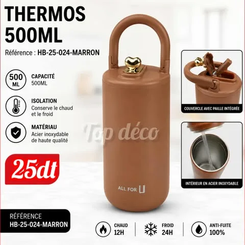 Thermos Isotherme ALL FOR™ 500 ml Marron | Top Déco Tunisie