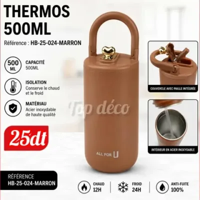 Thermos Isotherme ALL FOR™ 500 ml Marron | Top Déco Tunisie