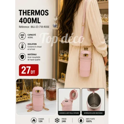 Thermos Sous Forme de Sac avec Bandoulière – 400 ml rose | Top Déco Tunisie