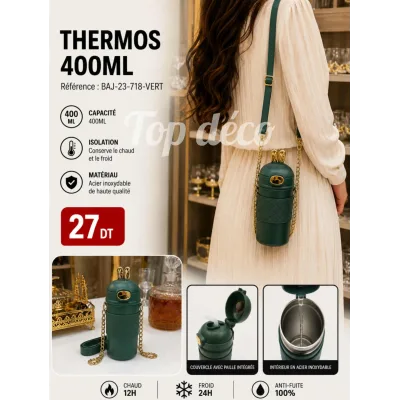 Thermos Sous Forme de Sac avec Bandoulière – 400 ml vert | Top Déco Tunisie