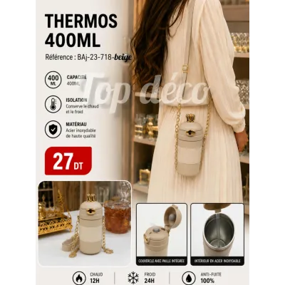 Thermos Sous Forme de Sac avec Bandoulière – 400 ml beige | Top Déco Tunisie