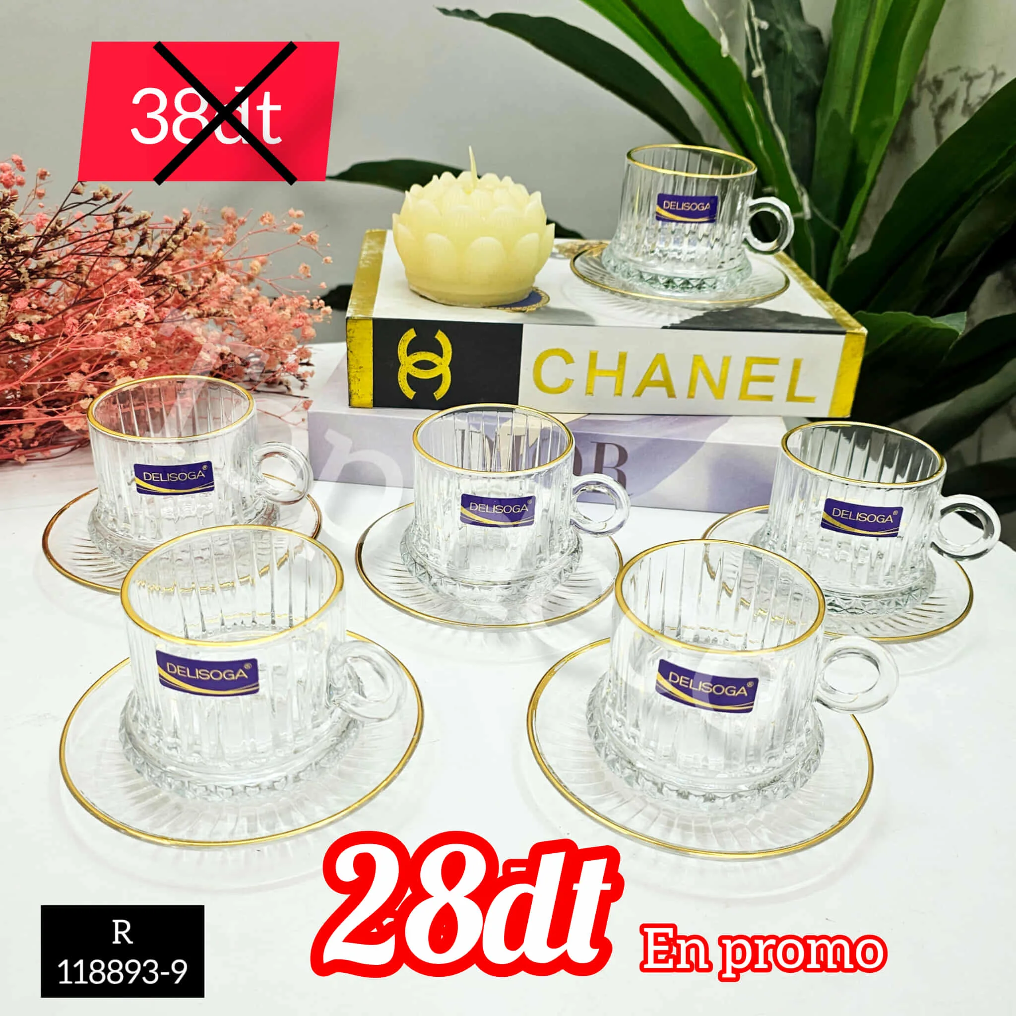 Service à Café en Verre Delisoga – Ensemble 6 Tasses avec Soucoupes | Top Déco Tunisie