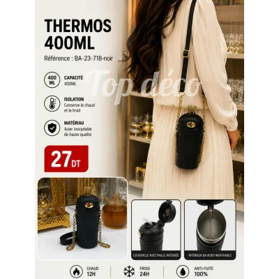 Thermos Sous Forme de Sac avec Bandoulière – 400 ml noir | Top Déco Tunisie