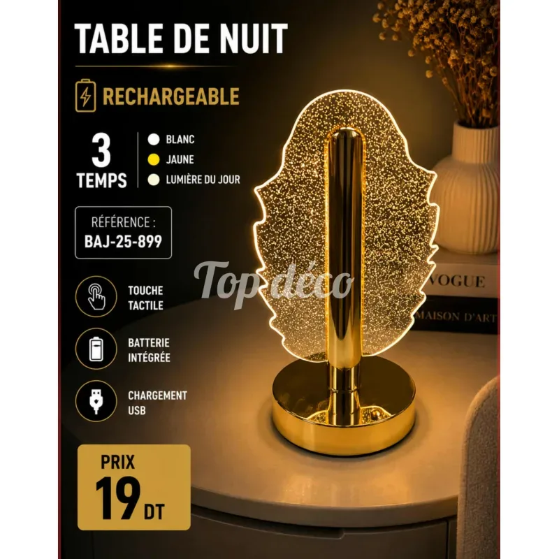 Veilleuse LED Rechargeable 3 Temps | Top Déco Tunisie