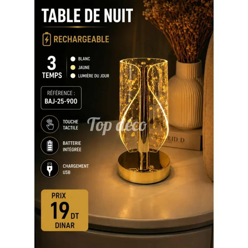 Veilleuse LED Rechargeable 3 Temps | Top Déco Tunisie