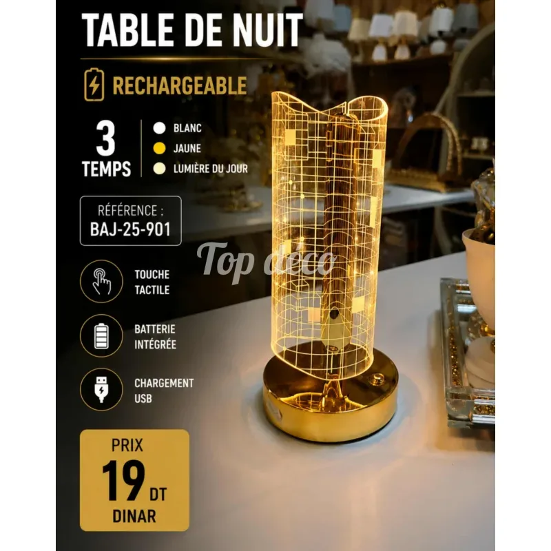 Veilleuse LED Rechargeable 3 Temps | Top Déco Tunisie