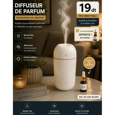 Diffuseur de Parfum Blanc+ Fragrance Oil 10 ml Cadeau | Top Déco Tunisie
