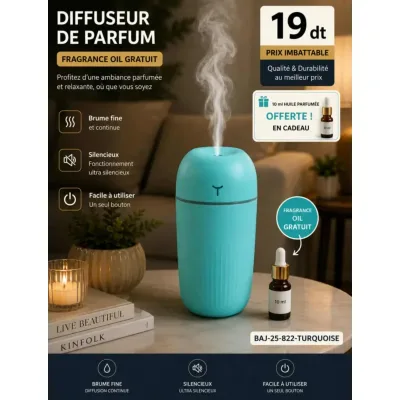 Diffuseur de Parfum Turquoise + Fragrance Oil 10 ml Cadeau | Top Déco Tunisie
