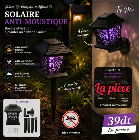Lampe Solaire de Jardin Anti-Moustiques LED – Éclairage & Protection 2en1