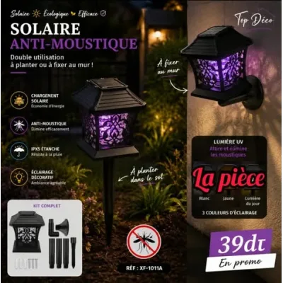 Lampe Solaire de Jardin Anti-Moustiques LED – Éclairage & Protection 2en1 | Top Déco Tunisie