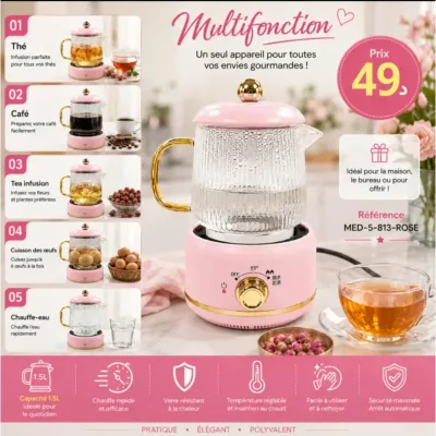 Bouilloire Électrique Multifonction Rose 650ml | Top Déco Tunisie