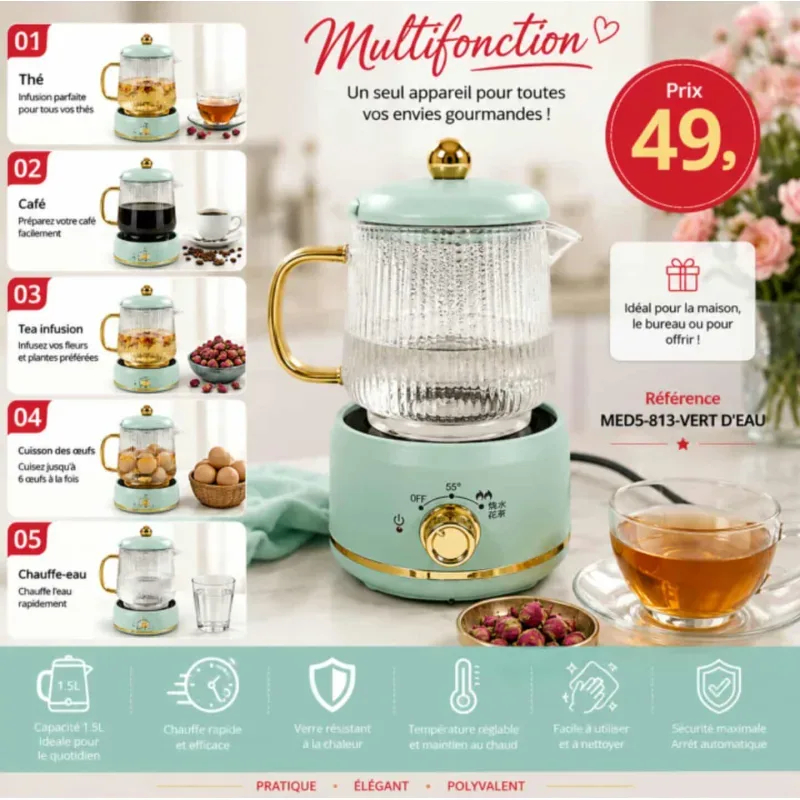 Bouilloire Électrique Multifonction vert 650ml | Top Déco Tunisie