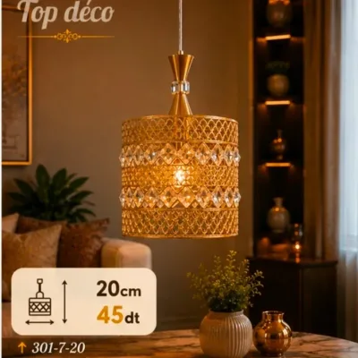 Lustre Suspendu Doré Design 20cm | Top Déco Tunisie