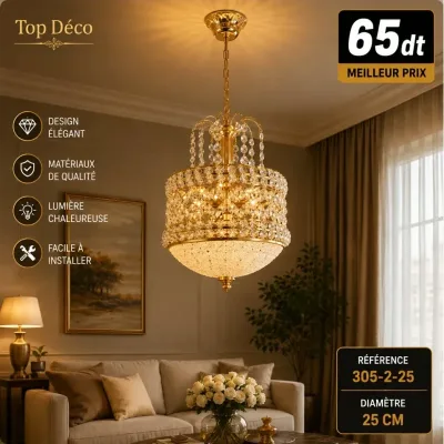 Lustre Cristal Impérial Doré 25 cm | Top Déco Tunisie