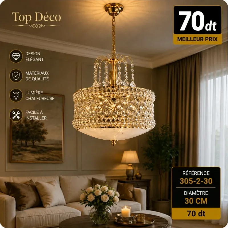 Lustre Cristal Impérial Doré 30 cm | Top Déco Tunisie