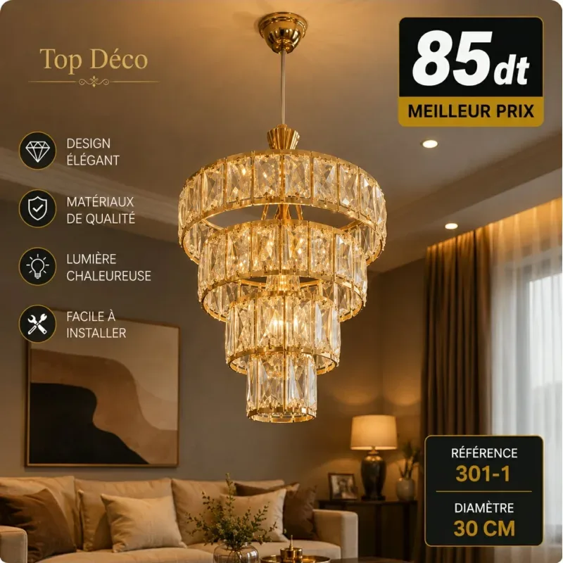 Lustre Prestige Royal Doré 30cm | Top Déco Tunisie