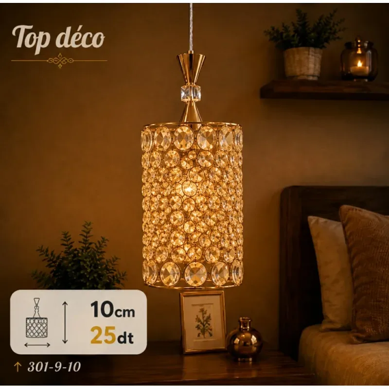 Lustre LED Suspendu Doré 10cm | Top Déco Tunisie