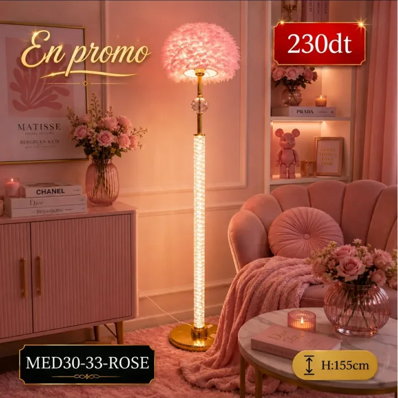 Lampe d’Angle Plume Rose LED | Top Déco Tunisie